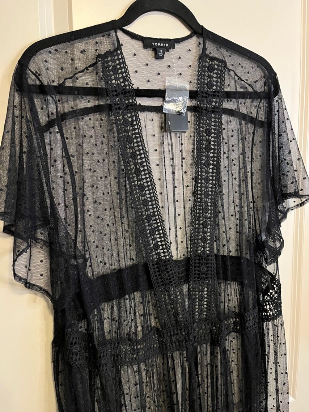 Torrid NWT Button Waist Mesh Dot Maxi Kimono Size 3 / 3X / 22-24 - Picture 4 of 8